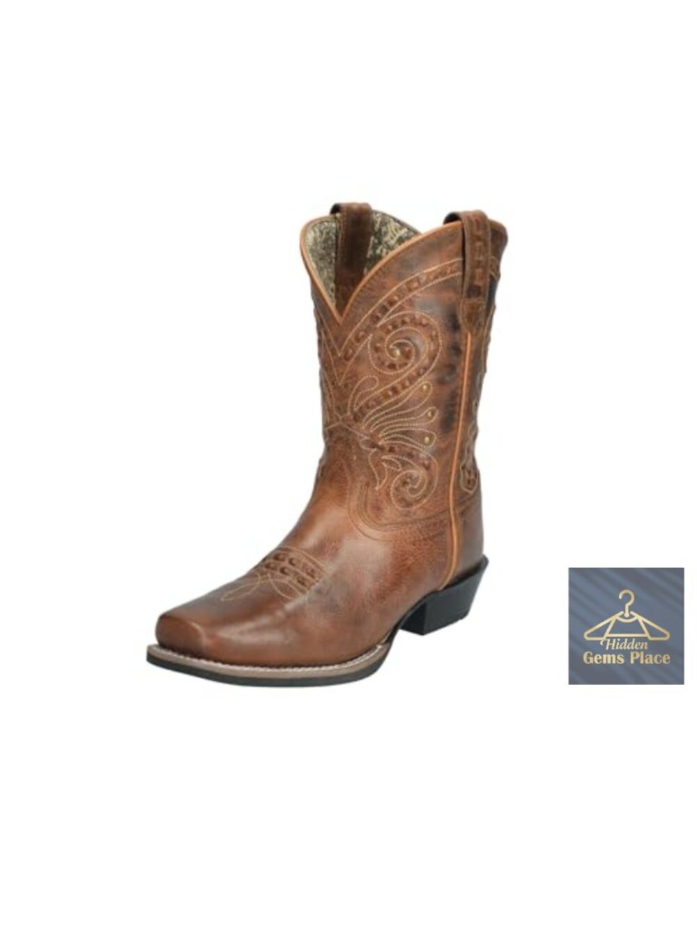 Women's Leather Square Toe Western Boots with Steel Shank